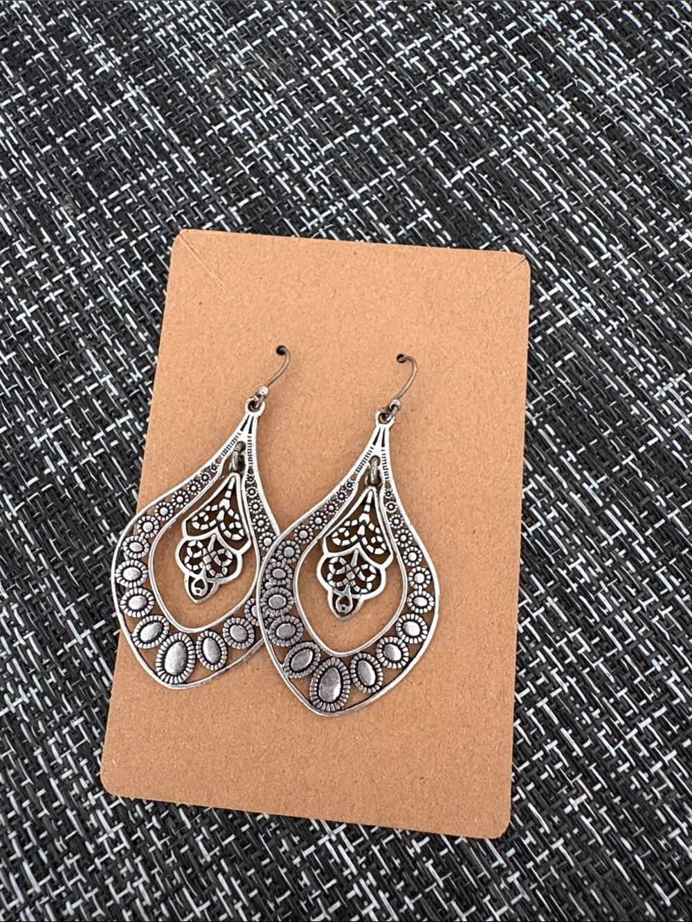 Silver Filigree Teardrop Dangle Earrings - Women Jewelry
